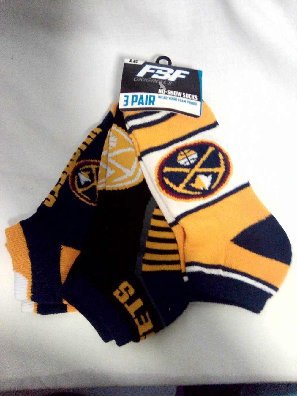 FBF Originals NBA Denver Nuggets No Show Socks 3 pack Large NWT